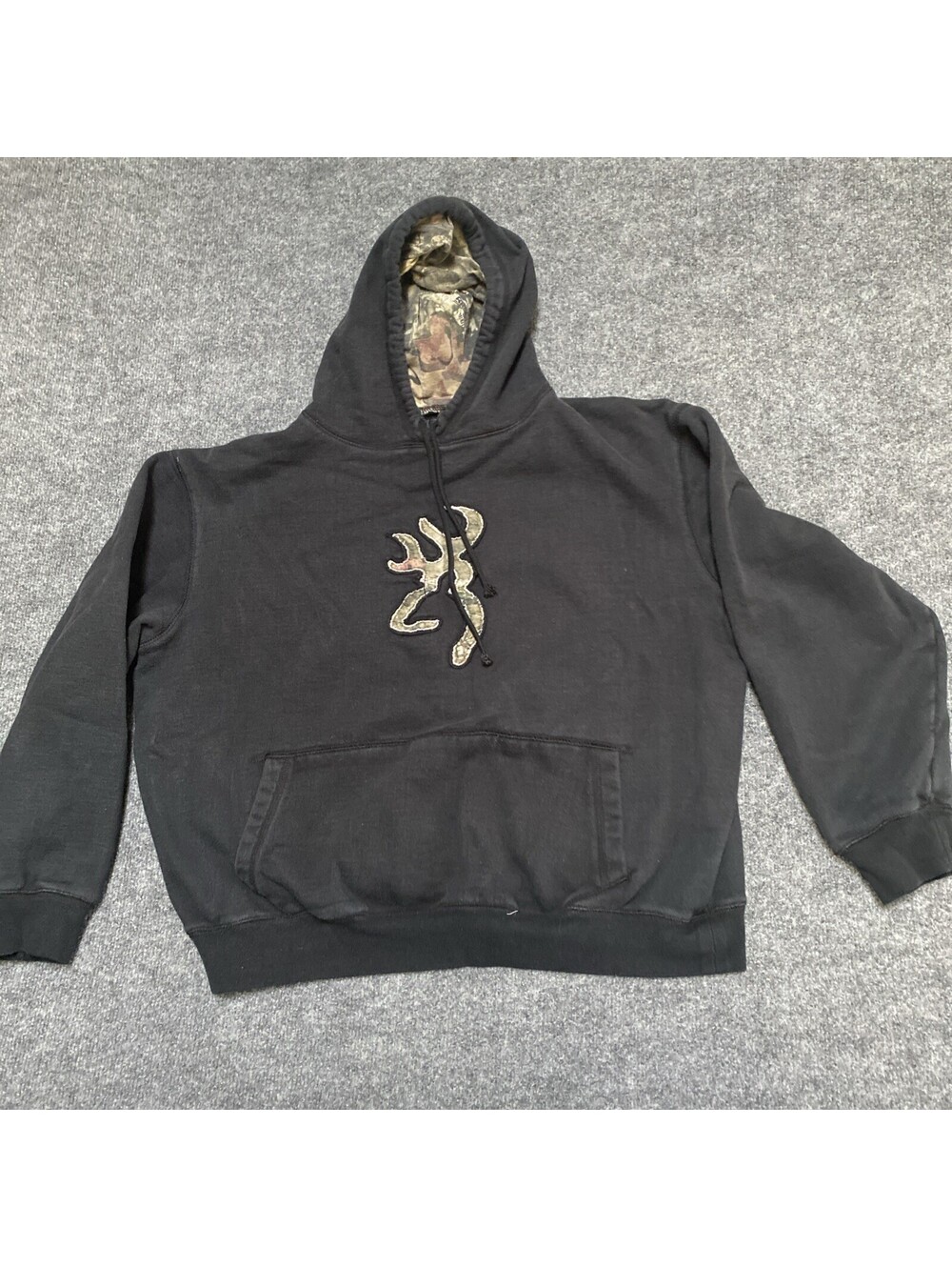Browning Mens L  Black  Hoodie Emb. Front Logo, Kangaroo Pockets Drawstring Aa